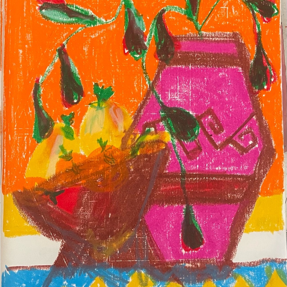 Vibrant Pink and Orange Abstract Art original piece on paper unframed